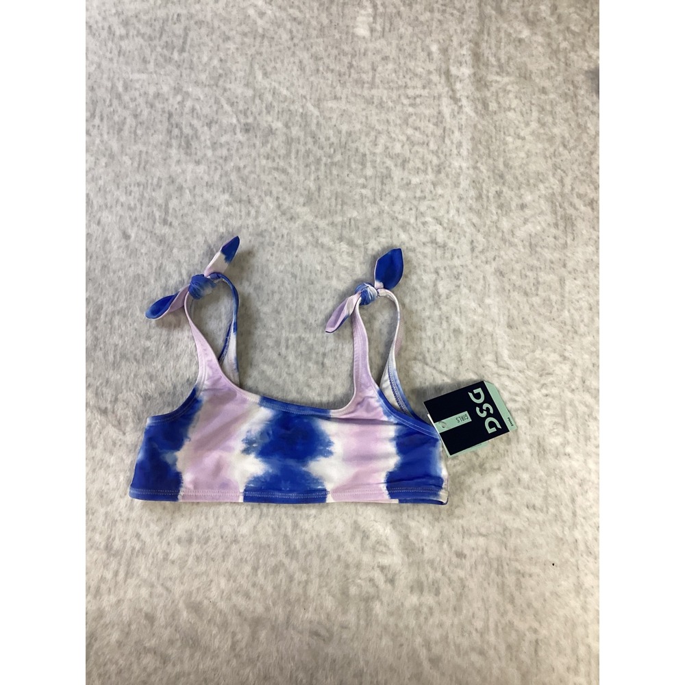 DSG Girls Lilac Blue Tie Dye Stripe Bikini Top Size M 8-10 NWT UPF 50+